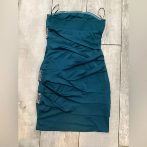Nikibiki Strapless Teal Dress with Glitter Details size medium #4 - Picture 3 of 5